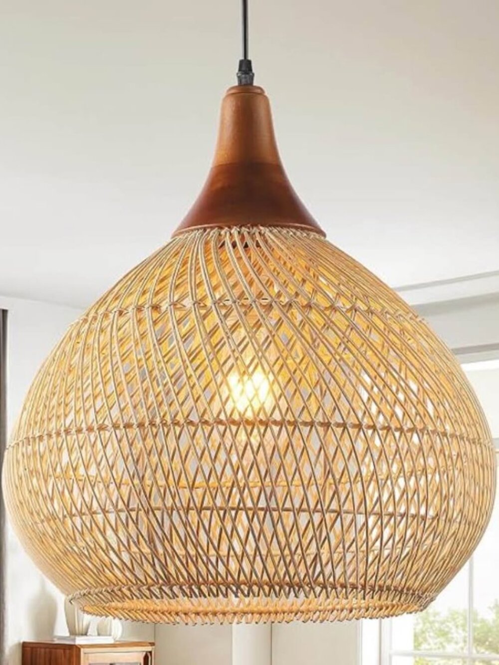 Rattan Pendant Light 15.7” Hand Woven Rattan Chandelier Boho Pendant Light